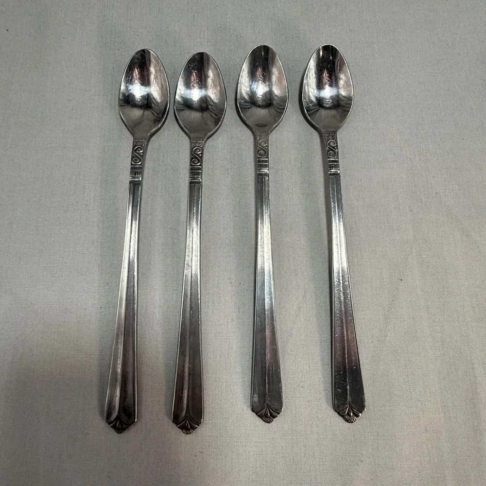 Orleans Silver Iced Tea Spoons ORL31 Stainless Steel Scroll Heel Vintage 7 3/8